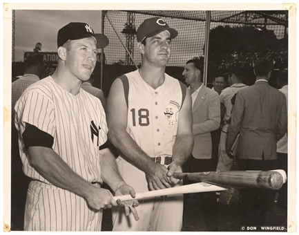 Circa 1956 Mickey Mantle & Ted Kluszewski Original Don Wingfield Type I Photograph From 1956 All-Star Game (PSA/DNA Type I)